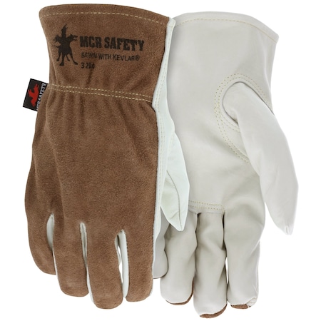 Mcr Safety Gloves, Cow Grain Drvr/Split Back Kevlar Key Thb, XXXL, 12PK 3204XXXL